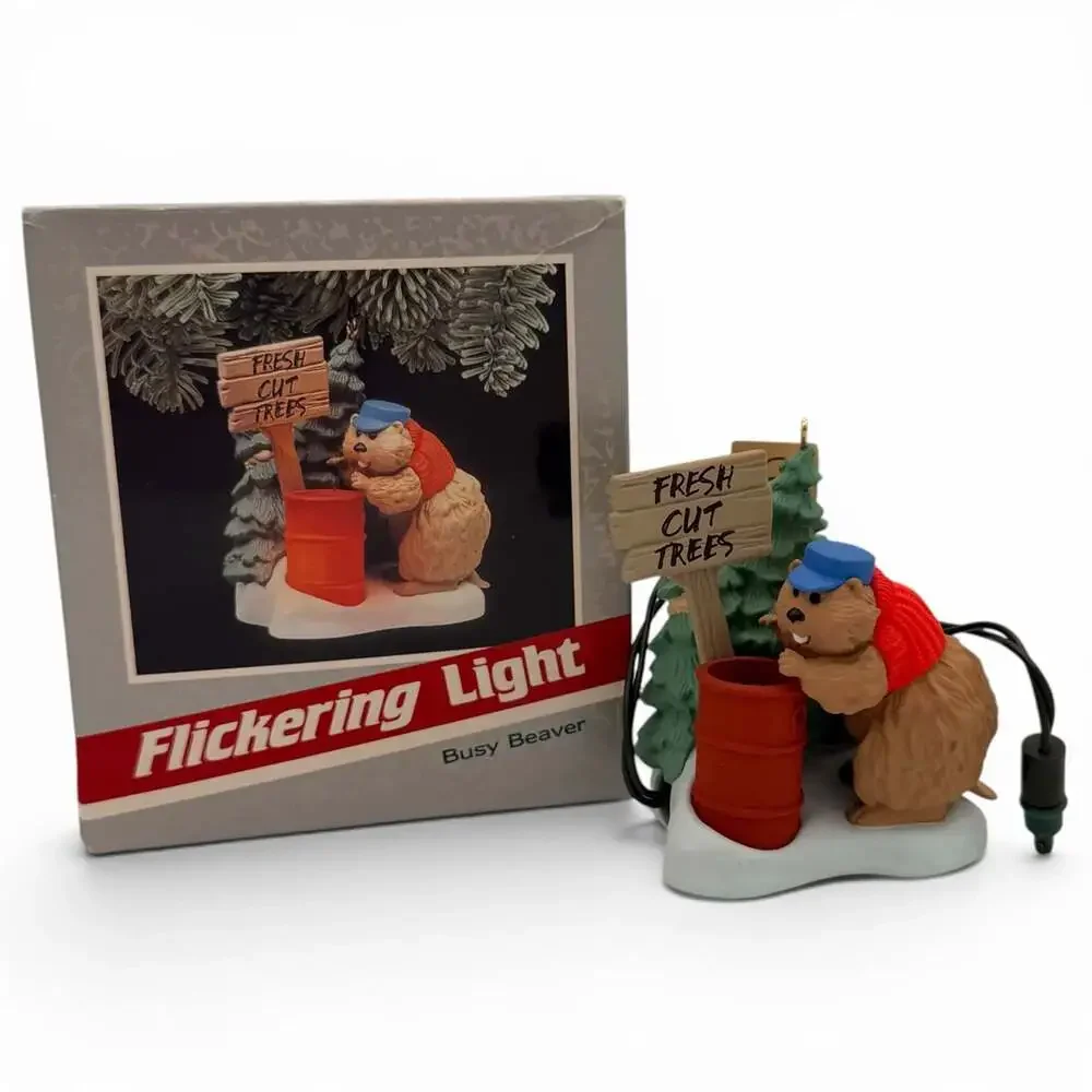 1989 Hallmark Keepsake Magic Busy Beaver Flickering Light Christmas Ornament
